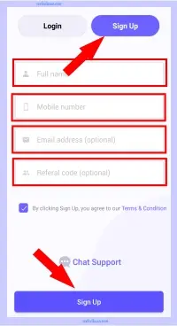 signup form in onecode app