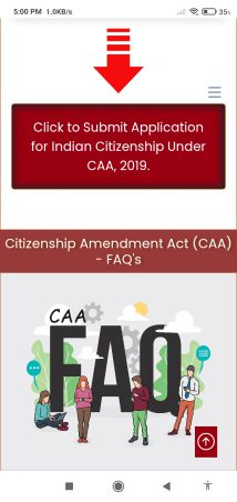 click to submit application for Indian citizen under CAA 2019